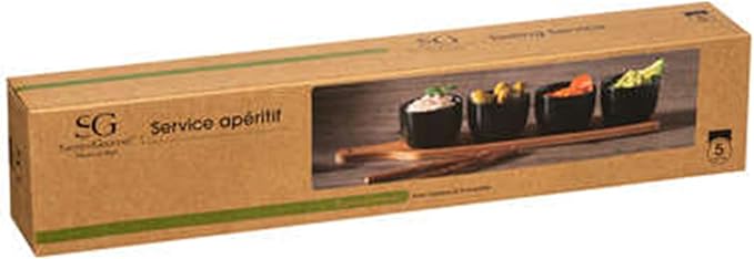 WELL HOME MOBILIARIO & DECORACIÓN 2 x Set of 5 Pieces Black with Bamboo Boards and Vases in Canvas