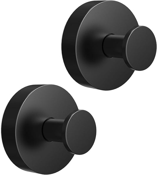 Vacuum Suction Cup Hooks for Shower 2 Pack, Heavy Duty Aluminum Alloy Towel Hooks for Bathroom Kitchen Glass Tile Mirror Wall No Drill Removable Robe Loofah Coat Suction Hooks Hanging-Black
