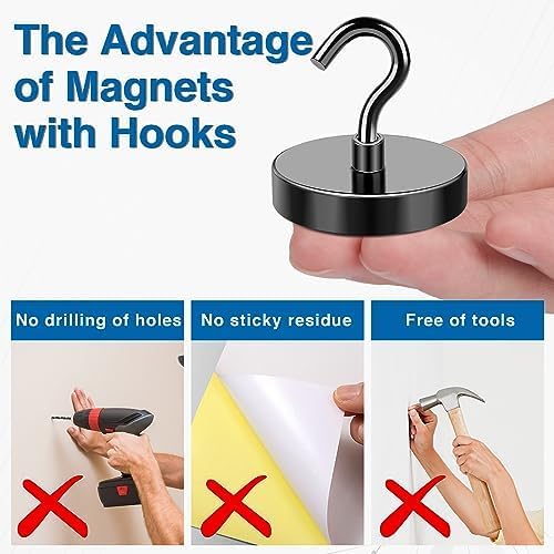 LOVIMAG Magnetic Hooks for Cruise Cabins, 120lbs Black Magnetic Hooks for Classroom, Strong Magnets with Hooks for Hanging, Neodymium Magnet Hooks for Fridge, Ceiling, Locker, Camper, Travel-25 Pcs