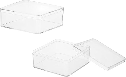 Acrylic Box with Lid, 3.35 x 3.35 x 1.38 in Acrylic Display Case Plastic Square Cube Container Storage Holder Stackable Bins for Cosmetic Collectible Candy Jewelry(2 Pack, Clear)
