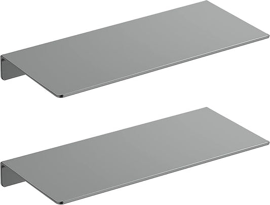 Danpoo Adhesive Floating Shelves for Wall Storage, Metal Wall Shelves for Living Room, Bathroom, Kitchen, 12” Small Display Shelves for Collectibles(Grey, 2 PCS)