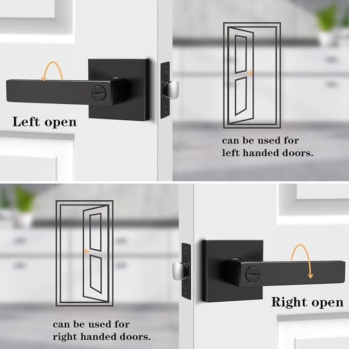 Probrico Matte Black Bed Bath Door Lever Heavy Duty Privacy Door Handle, Keyless Door Lock Interior Bathroom Bedroom Door Handle, Reversible for Left Right Sided Door