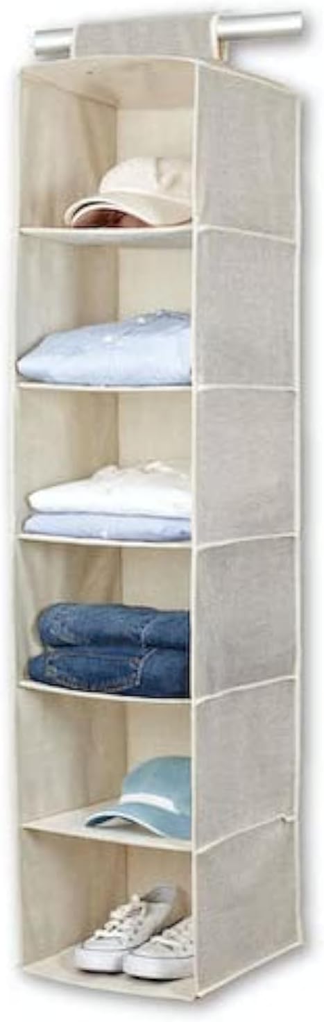 BINO 6-Shelf Sweater Closet Organizer - Beige | Closet Hanging Organizer for Bedroom | Sweater Storage Organizers | Hanging Shelves | Portable Closets for Clothes | Room Essentials