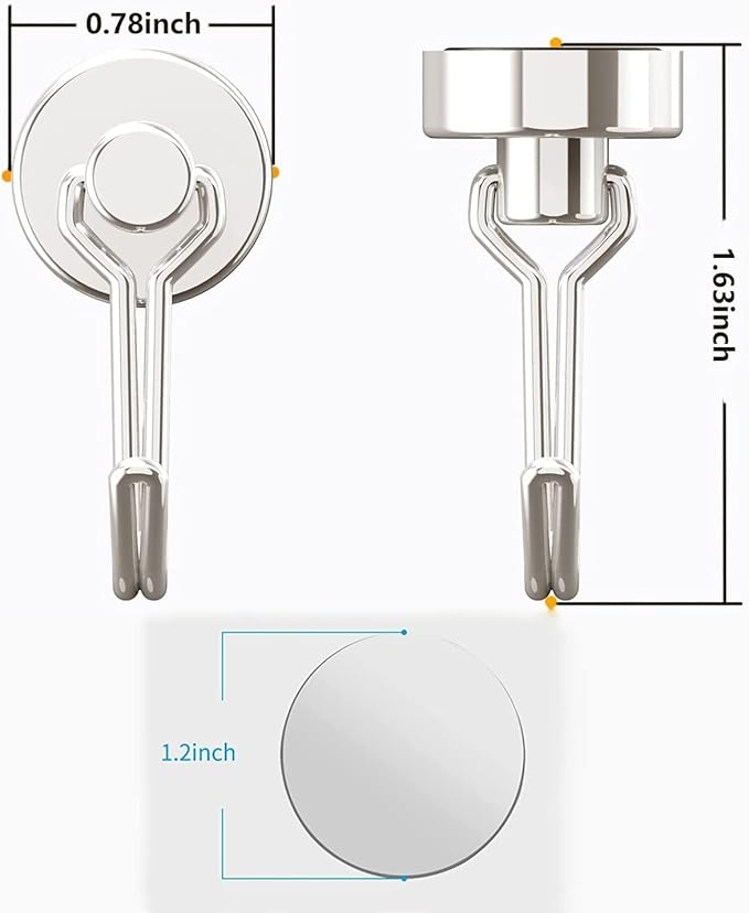 Donanim Magnetic Hooks,Heavy Duty 30LBS 8 Pack Neodymium Magnet Hook Hold for Kitchen Tools Hanging, Refrigerator, Grill, Kitchen, Key Holder, Silver