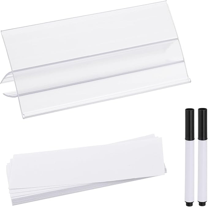 PATIKIL 3.1" x 1.7" Wire Shelf Label Holder, 20 Pack Reusable Plastic Price Tag Display Clip for 0.28" to 0.47" Thick Shelves with Paper Inserts Pens for Home Market Store, Clear