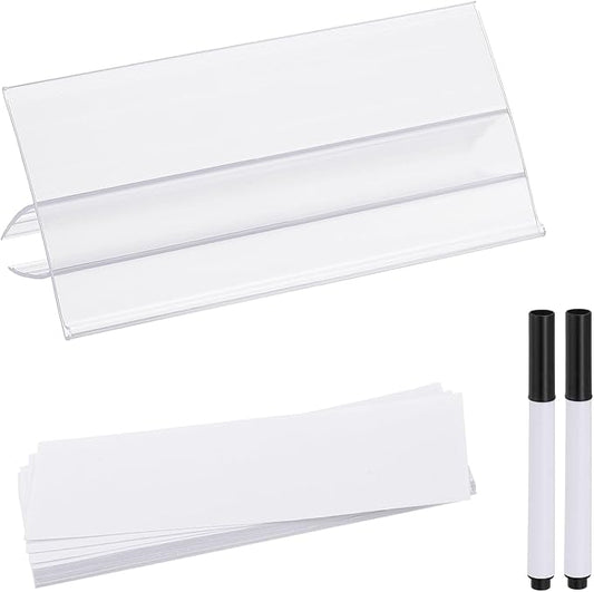 PATIKIL 3.1" x 1.7" Wire Shelf Label Holder, 20 Pack Reusable Plastic Price Tag Display Clip for 0.28" to 0.47" Thick Shelves with Paper Inserts Pens for Home Market Store, Clear