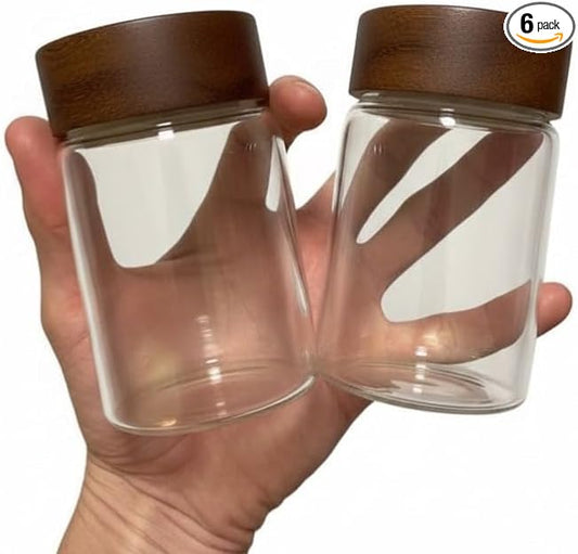 Wide Mouth Glass Storage Jars With 2.5" Acacia Wood Lids - 6 Pack of 8.5 Oz Food Storage Containers - Borosilicate Glass Canisters Sets For Kitchen - Pantry Organizers and Storage for Rice Coffee