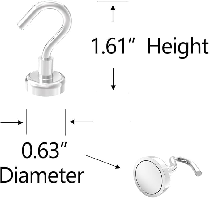 Heavy Duty Magnetic Hooks 5/8" Magnetic Base,25lbs Vertical Pull Force-10Pack Super Strong Rare Earth Magnet Hook,Strong Cruise Hook for Hanging,Magnetic Hanger for Cabins,Grill,Kitchen