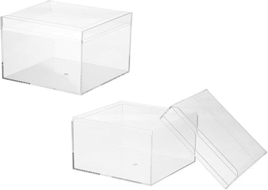 Acrylic Box with Lid, 4.72 x 4.72 x 3.54 in Acrylic Display Case Plastic Square Cube Container Storage Holder Stackable Bins for Cosmetic Collectible Candy Jewelry(2 Pack, Clear)