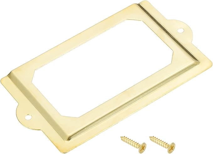 uxcell Metal Label Holders, 124x70mm 4pcs File Name Card Tag Label Holder Frame for Office Library Drawer Cabinet Shelves, Gold Tone