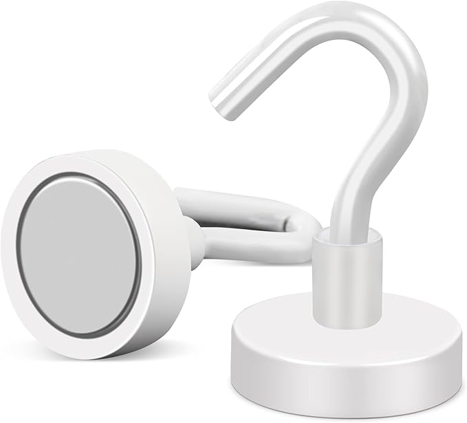 MIKEDE Strong Magnetic Hooks Heavy Duty, 30LB Rare Earth Neodymium Magnets with Hooks for Hanging, Strong Cruise Hooks for Kitchen, Home, Workplace, Office and Garage - (White, 6 Pack)