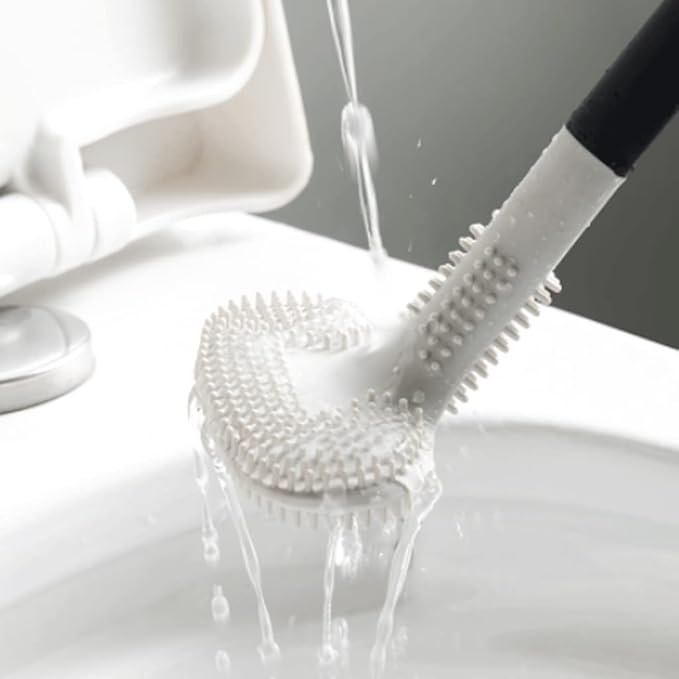 Soft Wall Mounted Toilet Brush Silicone Bristles Toilet Bowl Brush Compact Size Toilet Cleaner Brush with Hook Bathroom Set Reusable
