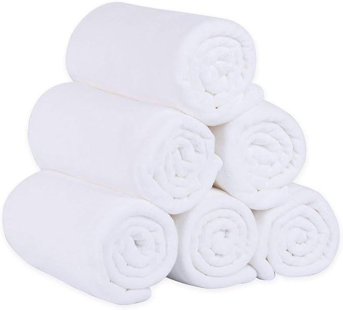 Bath Towel, Large Microfiber Bath Towels Set 6 Pack (30" x 60") - Soft, Extra Absorbent, Quick Dry as Hair Wrap, Fitness, Sport, Yoga, White