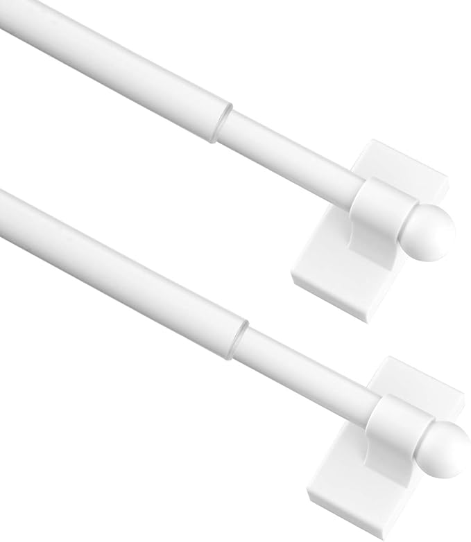 WL.Rocaille Magnetic Curtain Rods for Metal Doors, Windows, Refrigerator 9 to 16 Inch/2 Pack/Easy Installation French Door Curtains Bar, Multi-Useful (White, 2pack)