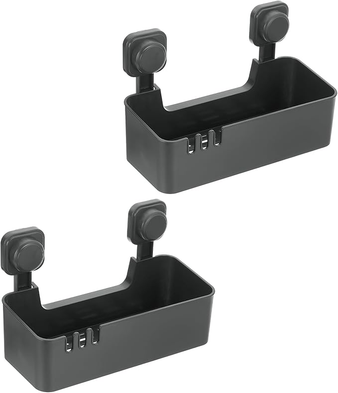 uxcell 2Pcs Suction Cup Shower Caddy, 11 x 7 Inches Suction Cup Shower Organizer Shelf Wall Mount Dispenser Rack Storage Shelf for Bathroom Kitchen, Gunmetal Grey