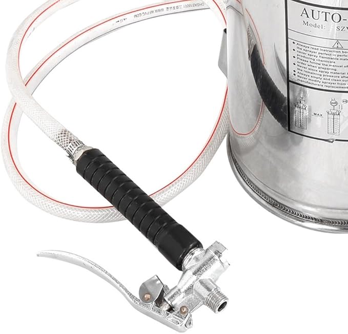 1.5 Gallon Hand Pump Sprayer, 304 Stainless Steel Garden Chemical Sprayer with Pressure Gauge, Adjustable Nozzle, 16" Sprayer Wand, 3.3ft Hose & Safety Valve