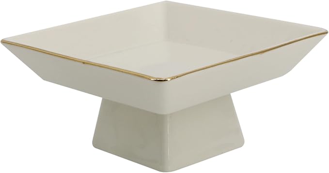 COLLECTIVE HOME - Ceramic Jewelry Tray, Decorative Geometric Jewelry Dish, Luxurious Trinket Tray with High Base, Birthday Mother's Day for Women (Square Glossy Gold)