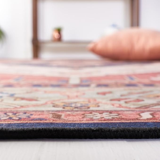 SAFAVIEH Washable Rug Tucson Collection - 2'6" x 4', Rust & Blue, Slip Resistant & Easy to Clean, Ideal for Living Room, Bedroom, Dining Space (TSN153P)