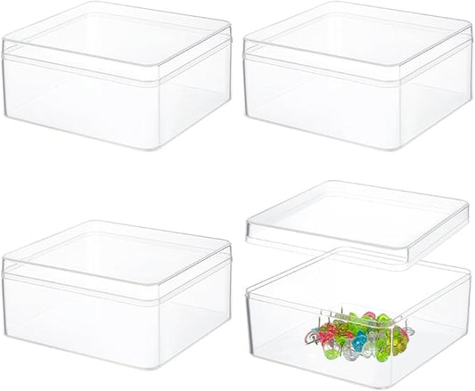 BENECREAT 4Pcs Acrylic Storage Boxes with Lids, 4.7x5x2.3inch Square Storage Containers Cube Storage Display Box for Wedding, Party, Treats, Jewelry Accessories