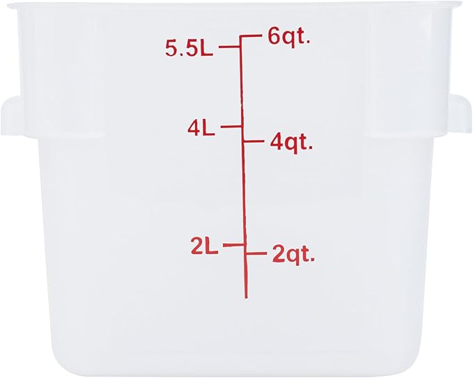 Restaurantware Food Storage Container 10 Pack of 6 qt Plastic Kitchen Storage Bin with Volume Markers Space-Efficient Design Dishwasher-Safe Polypropylene Translucent