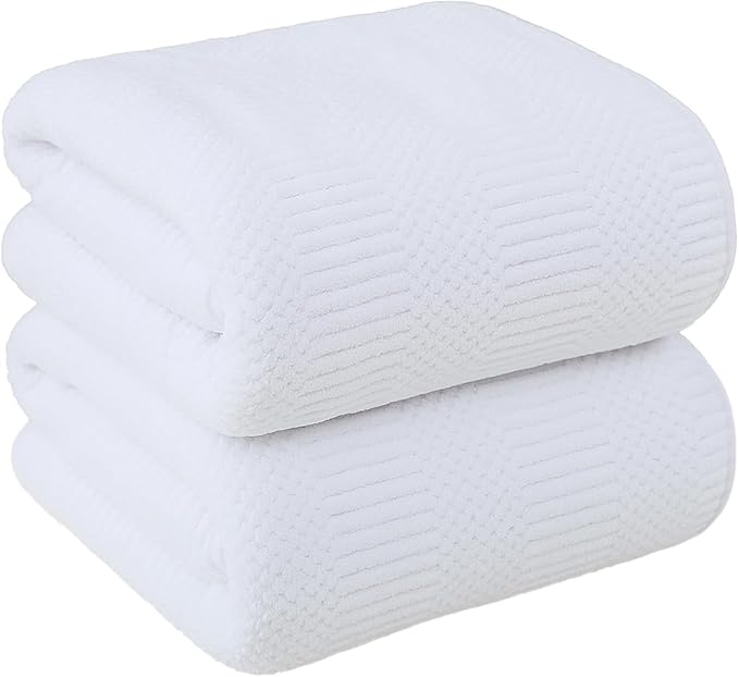 Bath Towels Set, Large Microfiber Body Towel for Adult, 2 Pack, 30" x 60", Oversized, Soft, Super Absorbent, Fast Drying, Use for Sport, Fitness, Yoga, Fleece Diamond Cross Grid White