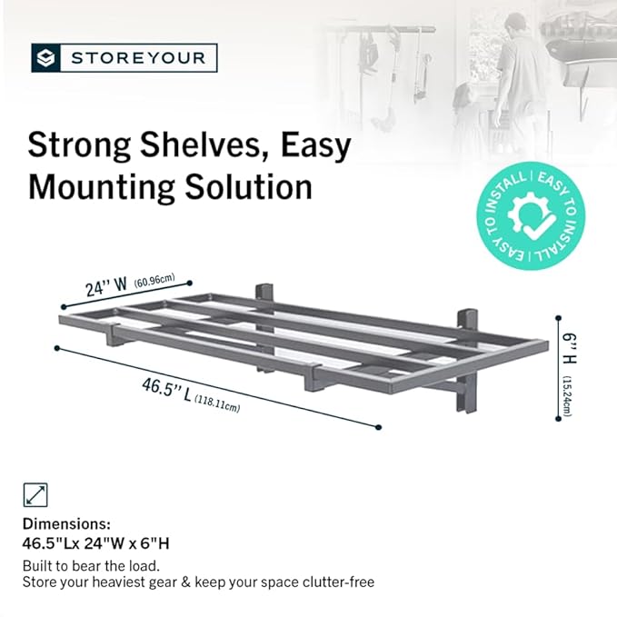 StoreYourBoard Heavy Duty Garage Shelf Wall Mount 2ft x 4ft – Wall-Mounted Shelving for Storage & Organization – Heavy Duty Garage Shelves for Tools, Bins, & Equipment – Holds 200 lbs – Gray