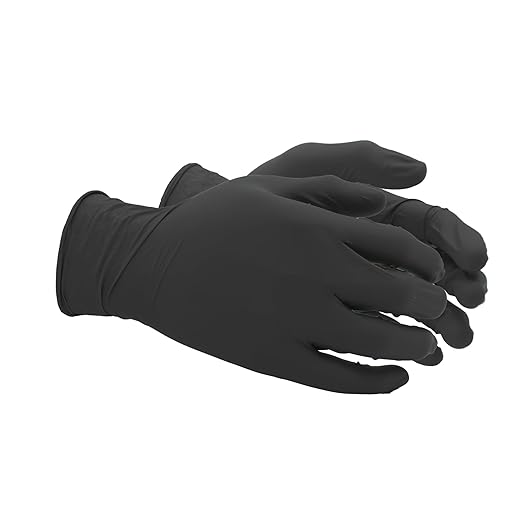 SHOWA 6112PF Sustainable EBT Latex-Free, Powder-Free, Nitrile Disposable Single Use Safety Gloves, 4 Mil, 9.5" Length, Black, Medium, (1 Box/100 Gloves)