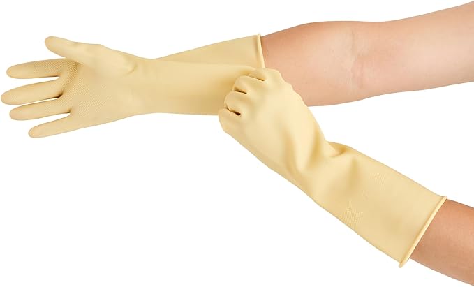 Clean Tek Professional 22 Mil Large Cleaning Gloves, 10 Pairs Of Long Cuff Gloves - No-Slip Grip, No-Powder, Yellow Latex Gloves For Kitchen Cleaning, Ideal For Washing Dishes