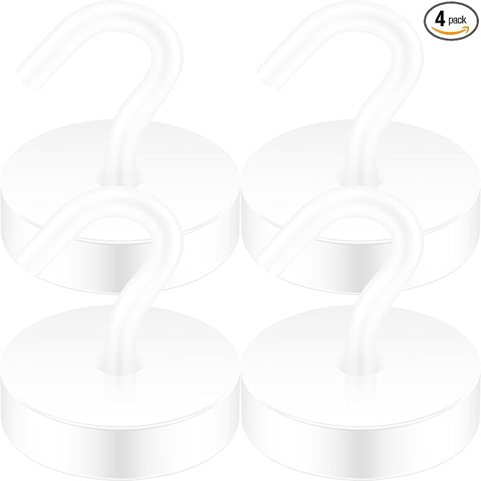 Neosmuk Magnetic Hooks, Cruise Ship Essentials, 8lb+ Heavy Duty Magnetic Hooks for Cruise Cabins, Refrigerator, Grill, Hanging, and Travel | Extra Strong Must-Haves Magnet Hook,White,4 Pack