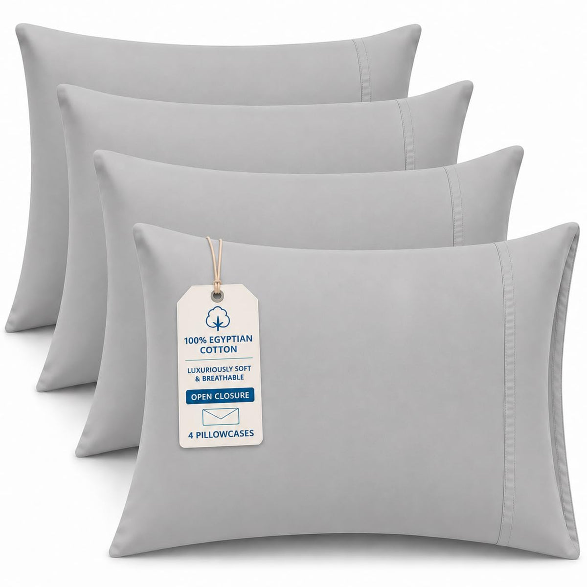 1000 TC Queen Pillow Covers Set of 4, Ultra Soft Egyptian - Image 1