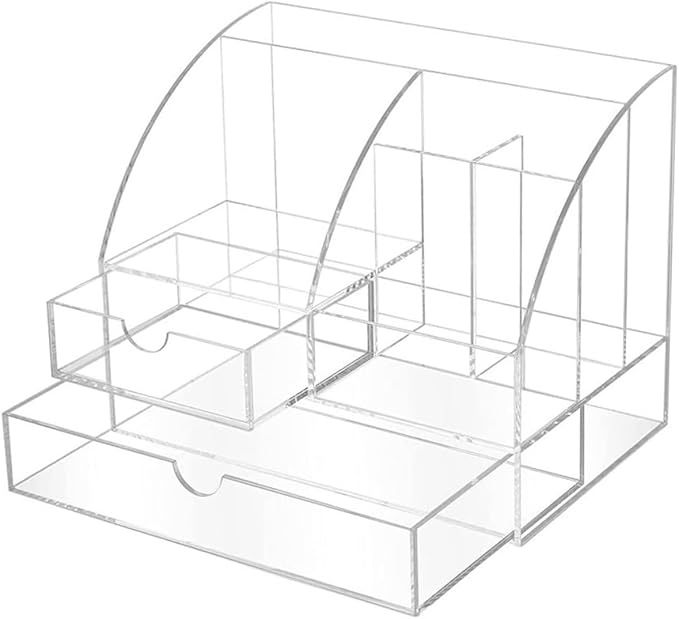 DECHOUS Desktop Acrylic Organizer with Drawer Transparent Multi-compartment Storage Case for Office Supplies Makeup and Items for Use