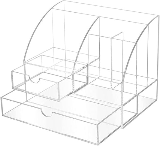 DECHOUS Desktop Acrylic Organizer with Drawer Transparent Multi-compartment Storage Case for Office Supplies Makeup and Items for Use