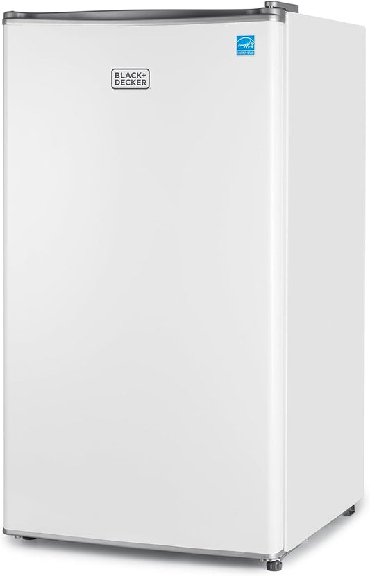 BLACK+DECKER 3.2 Cu. Ft. Compact Refrigerator, ENERGY STAR Certified Small Refrigerator, Single Door Mini Fridge with Chiller Compartment, Personal Fridge for Home or Dorm Room, BCRK32W, White
