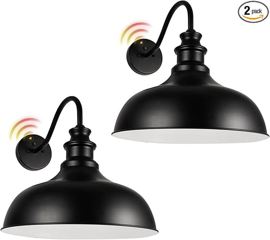 Dusk to Dawn Barn Light Outdoor, 20 Inch Dome Exterior Light Fixture Outside for House, Farmhouse Outdoor Wall Mount Light in Black Finish for Porch, Entryway, Garage, DDRZ015 BK-2PACK