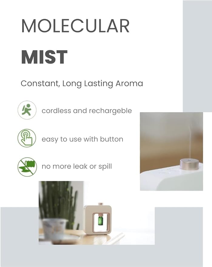 Aromatherapy Diffuser - Professional Grade Diffusers for Essential Oils, Nebulizing Technology, Full Spectrum Oil Adaptability, No Water, No Heat, Super Quiet, Portable, Battery Powered