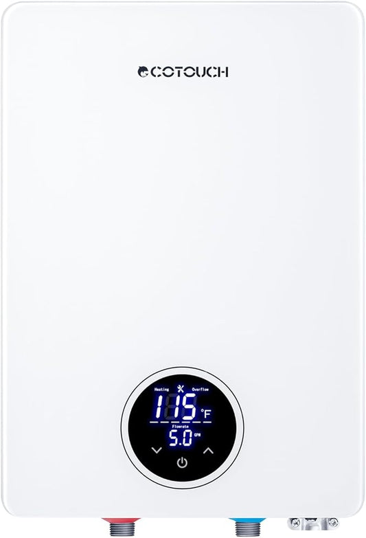 Tankless Water Heater, ECOTOUCH 27kW 240V Water Heater Electric Hot Water Heaters, Instant Hot Water with Self-Modulating, Up to 6.5GPM for 2-4 Point of Use, ETL Certified, ECO270S White