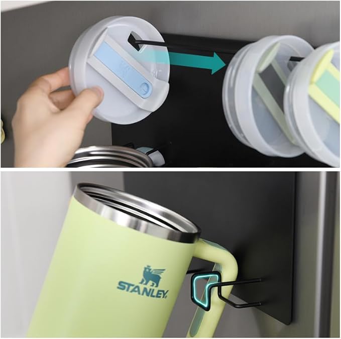 2 Pack Heavy Duty Magnetic Cup Holder for Stanley 40oz&30oz Tumblers - Space Saving Fridge Organizer with Integrated Lid Organizer