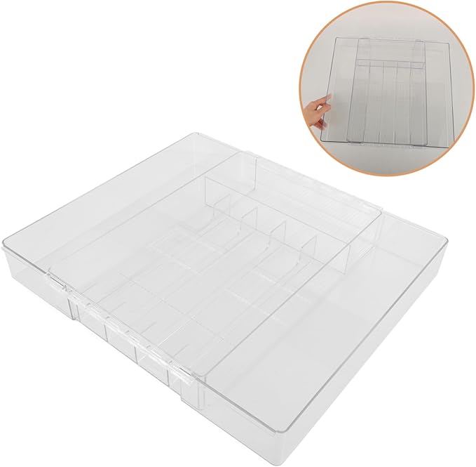 Telescopic Storage Box Cutlery Organizer Expandable Silverware Drawer Utensil Holder Acrylic Easy to Use Organize Kitchen