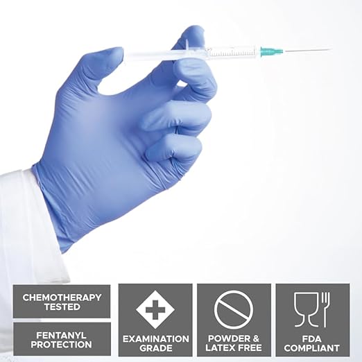 BioSkin Nitrile Exam Grade Disposable Gloves, 6 Mil - Large | Powder-Free, Chemical + Puncture Resistant, Textured | for Medical, Industrial, Janitorial, Food Service (Box of 50)