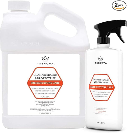 TriNova Granite Sealer & Protectant 18 oz & Gallon Refill Bundle - Guard Your Premium Stone, Enhance Shine, & Protect from Stains