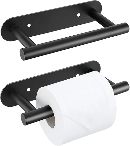 2 Pieces Matte Black Toilet Paper Holder, Upgraded Commercial Toilet Paper Dispenser Toilet Roll Holder, Modern Double Base Paper Towel Holder Wall Mount for Bathroom, Kitchen