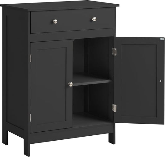 Karl home Black Floor Storage Cabinet, Freestanding Storage Unit with 2 Doors, Thin Toilet Organizer for Small Spaces，for Entryway, Bathroom