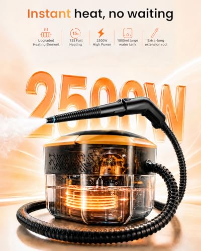 Steam Cleaner for Home & Car – Handheld Steamer for Cleaning with 2500W High Temperature, 3 Modes, 12 Accessories & 1.8L Large Tank, Portable Steam Cleaner for Couch, Grease, Kitch - Image 3