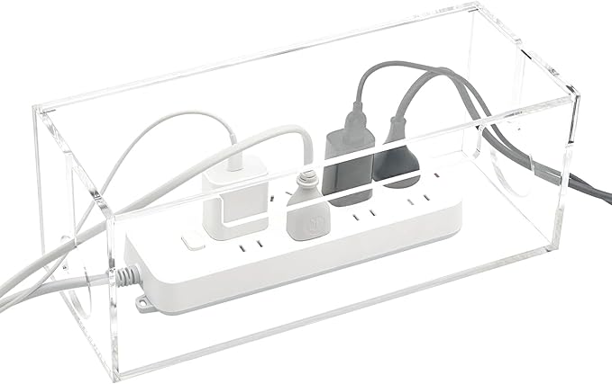 Cable Cord Organizer Box, 2 Open Slots Cords Hider Box, Under Desk Power Strip Organizer and Floor Cables Storage, Clear