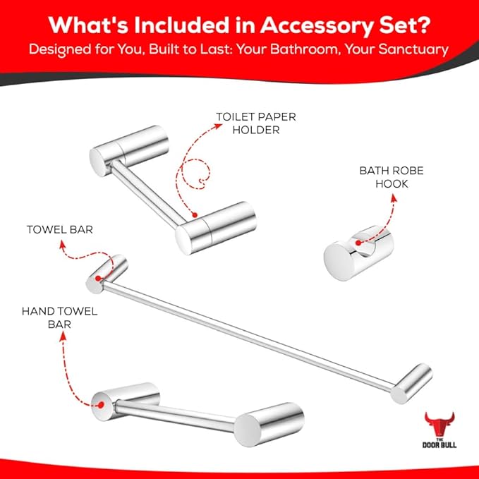 Contemporary Design 4-Piece Bathroom Hardware Accessory Set, Bathset 24 Inch Towel Bar, Hand Towel Bar, Toilet Paper Holder and Robe Hook, Rack Set Wall Mounted (Chrome, 4 Piece Set)