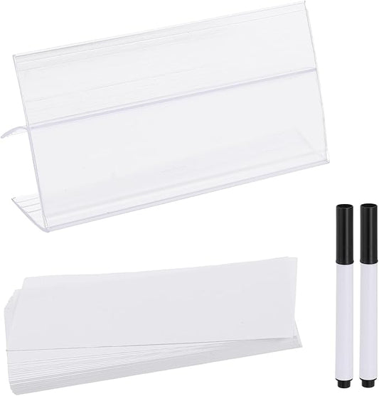 PATIKIL 3.1" x 1.8" Wire Shelf Label Holder, 20 Pack Reusable Plastic Price Tag Display Clip for 0.79" to 0.98" Thick Shelves with Paper Inserts Pens for Home Market Store, Clear