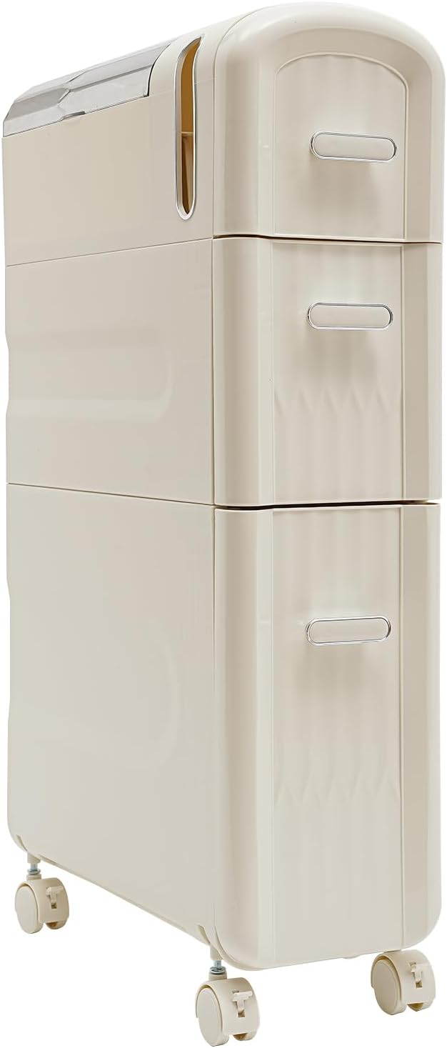 3-Tier Slim Narrow Bathroom Floor Storage Cabinet with Toilet Paper Slot,3 Drawers Movable Storage Cabinet for Living Room,Bedroom,Kitchen