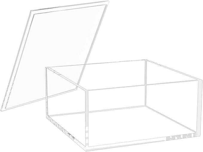 NIUBEE Acrylic Storage Box with Lids, 6.8‘’ Clear Mult-Purpose Box Square Stackable for Office, Home, Mini Cube Containers for Jewelry, Staples, Mini Toys