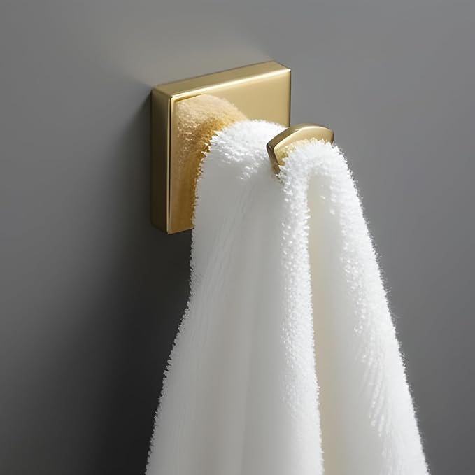 Roshan Handcrafted and Hand Polished Multi Purpose Towel Rack, SUS304 Stainless Steel Rust Proof and Peel Resistant Towel Shelf, Towel Hook, Includes 2 Handmade Hooks (3, Gold)