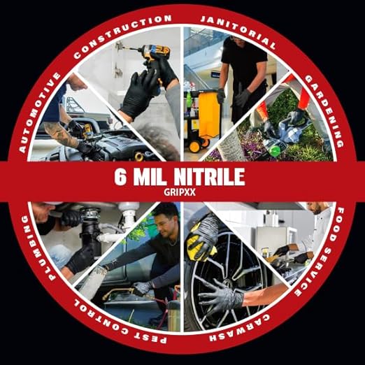 Heavy Duty 6 Mil Black Nitrile Gloves - Disposable, Latex & Powder Free | Mechanic, Food Prep & Tattoo | Rubber Gloves for Cooking, Cleaning & Household |Bulk Case of (1000)